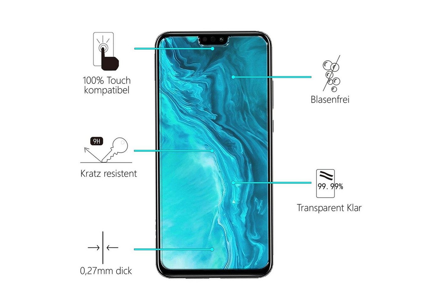 CoolGadget Schutzfolie Panzerfolie für Honor 9X Lite, (9H Härtegrad, 2x Schutzglas, 1xReinigungset), Displayfolie Panzer Schutzfolie 2 Stück für Honor 9X Lite Glas Folie Bild 4