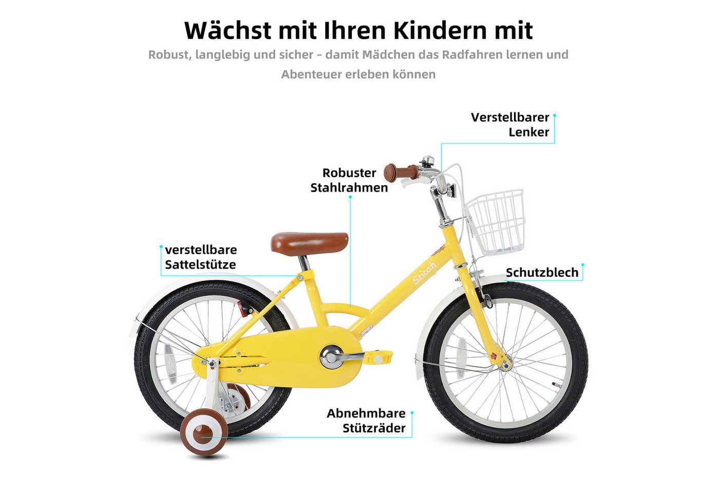 JOYSTAR Kinderfahrrad 12 16 18 Zoll Fahrrad für Kinder 3-6 Jahre alt Jungen und Mädchen, Ausgestattet mit Doppelhandbremsen, Stützrädern, Schutzblechen, Korb Bild 3