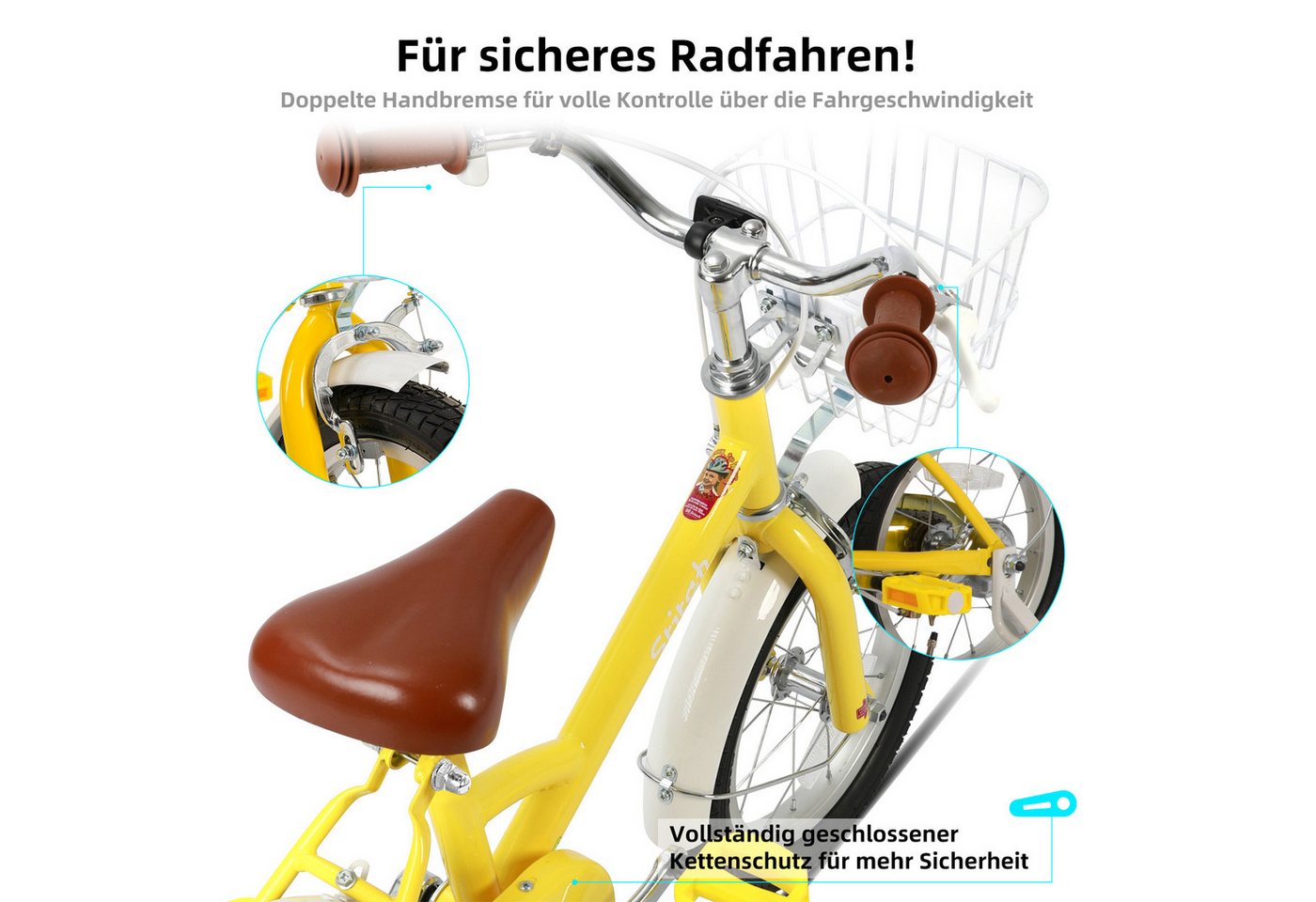 JOYSTAR Kinderfahrrad 12 16 18 Zoll Fahrrad für Kinder 3-6 Jahre alt Jungen und Mädchen, Ausgestattet mit Doppelhandbremsen, Stützrädern, Schutzblechen, Korb Bild 4