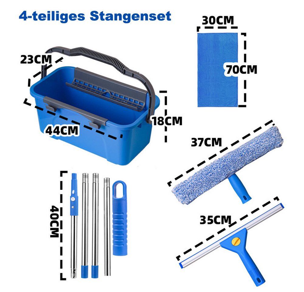 nsihing Fensterreiniger Fensterreinigungs-Set mit Eimer – Abzieher & Mopp mit Teleskopstiel, professionelles Fensterputz-Set für Haus, Außenbereich & Gewerbe Bild 2
