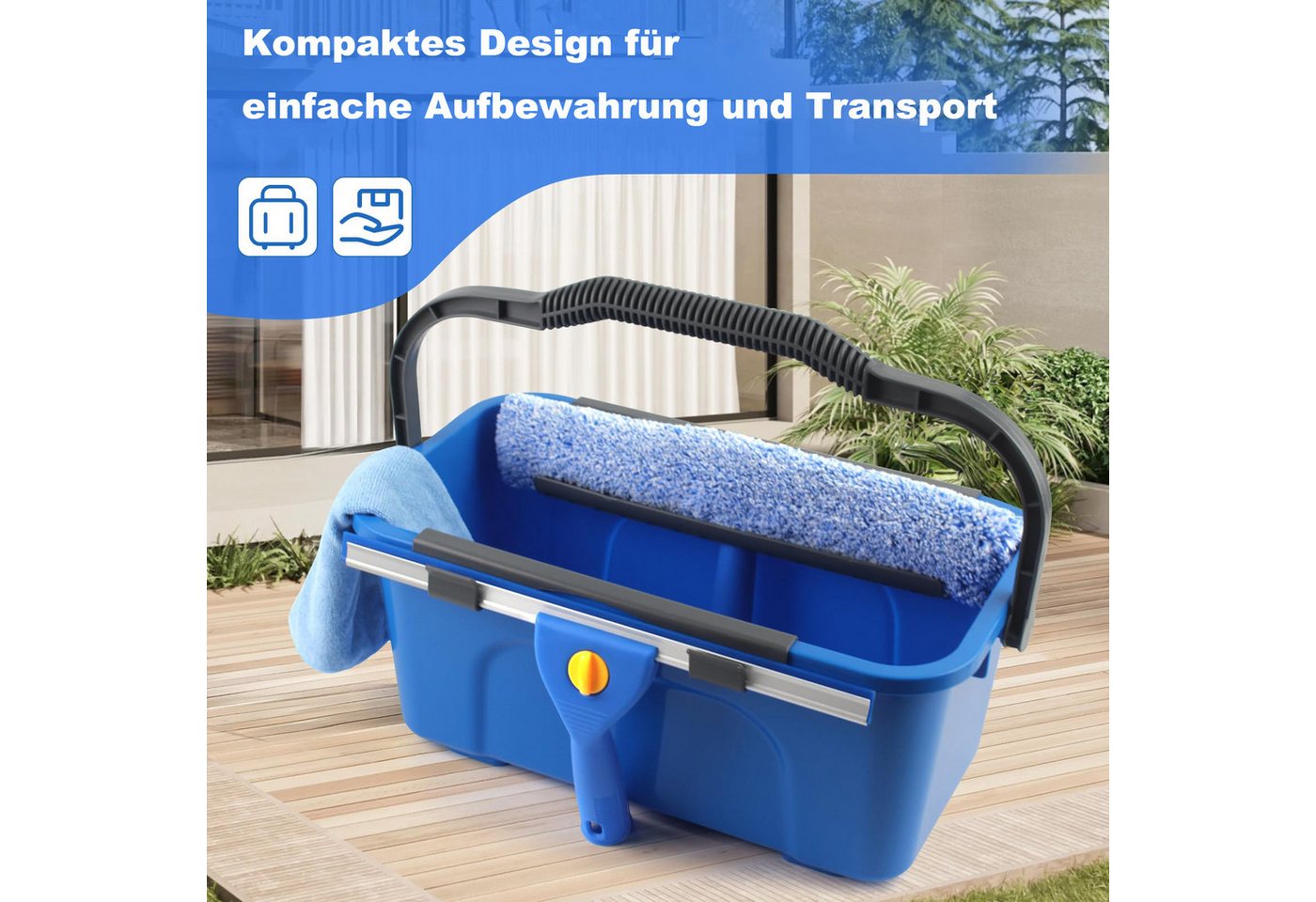 nsihing Fensterreiniger Fensterreinigungs-Set mit Eimer – Abzieher & Mopp mit Teleskopstiel, professionelles Fensterputz-Set für Haus, Außenbereich & Gewerbe Bild 3