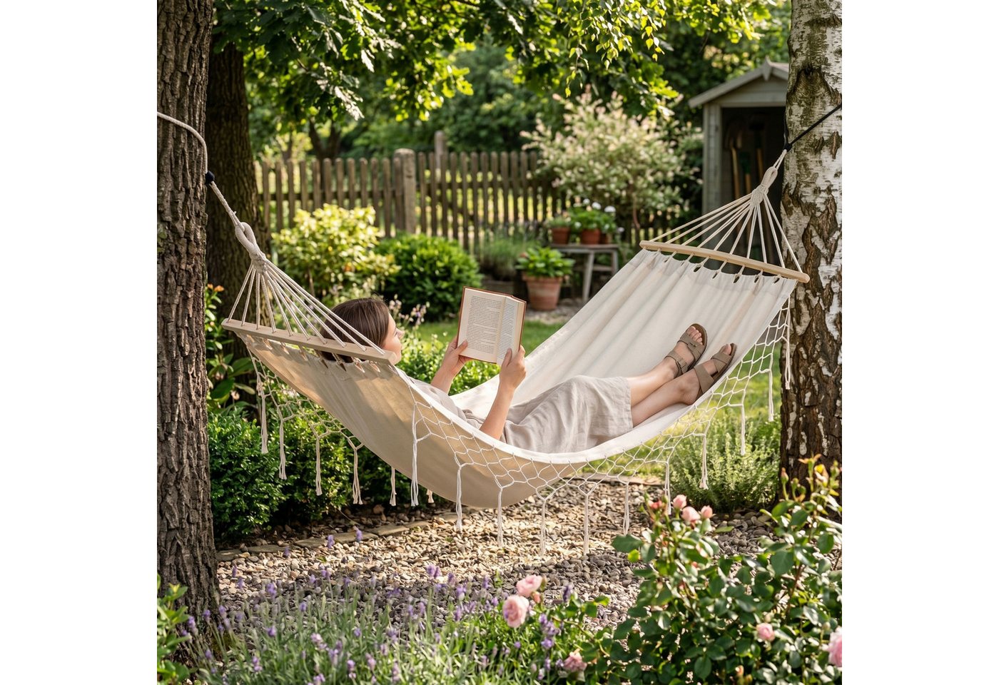 Sarcia.eu Hängematte Robuste Boho-Gartenhängematte mit Fransen, 200 × 100 cm Bild 4