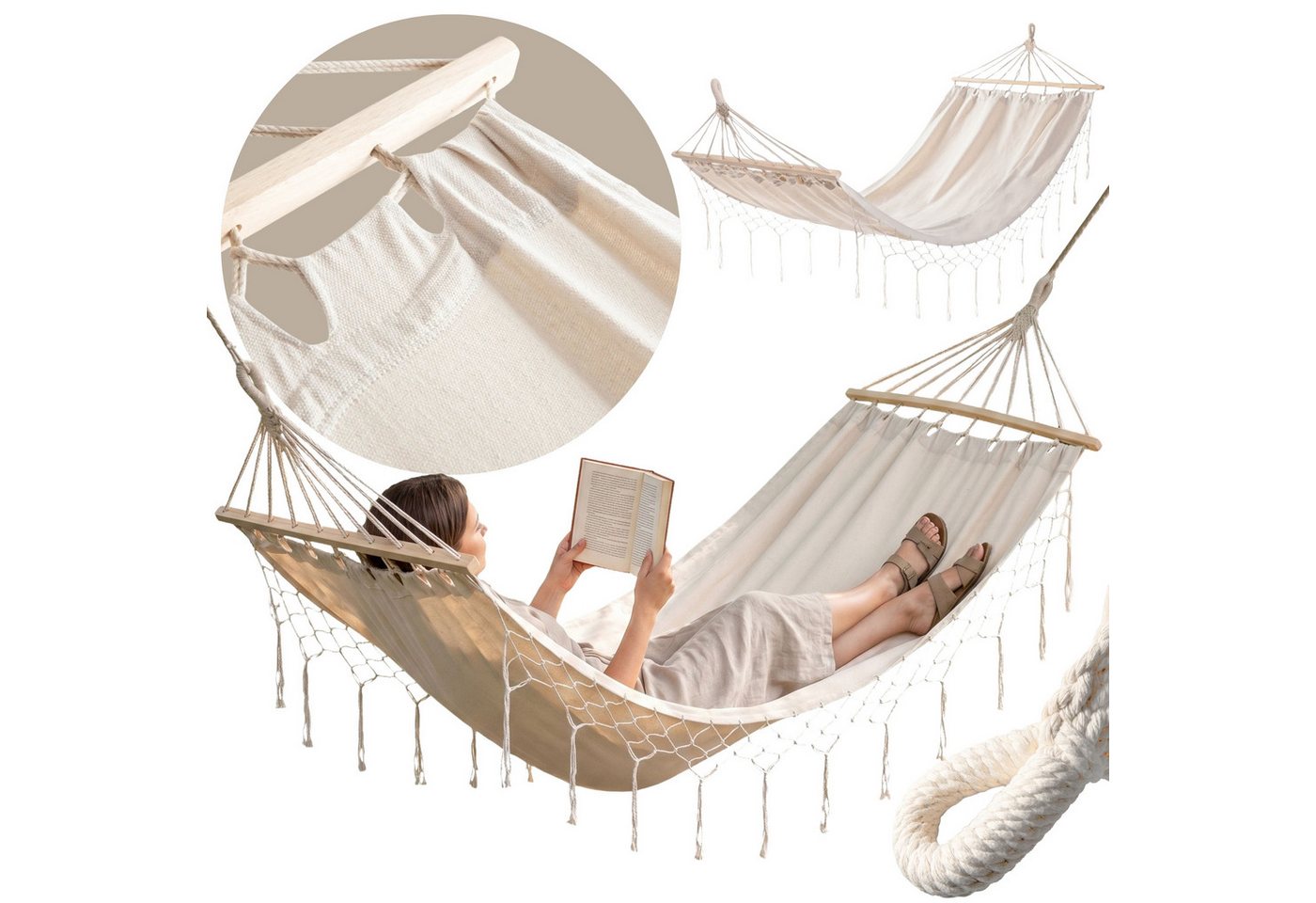 Sarcia.eu Hängematte Robuste Boho-Gartenhängematte mit Fransen, 200 × 100 cm Bild 5