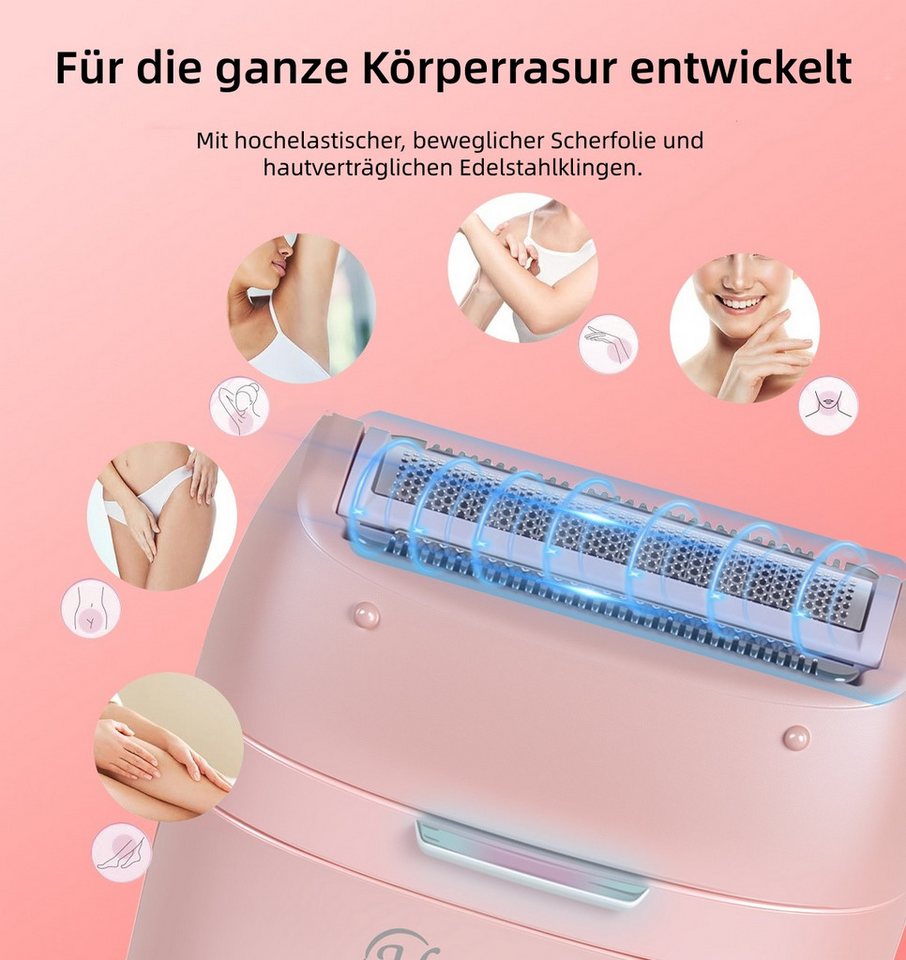HATTEKER Epilierer HT-582, Aufsätze: 1 St., Gesichtsbürste, Damenrasierer, Hornhautentferner, mit 24-Pinzetten 5-in-1 Pink Bild 2