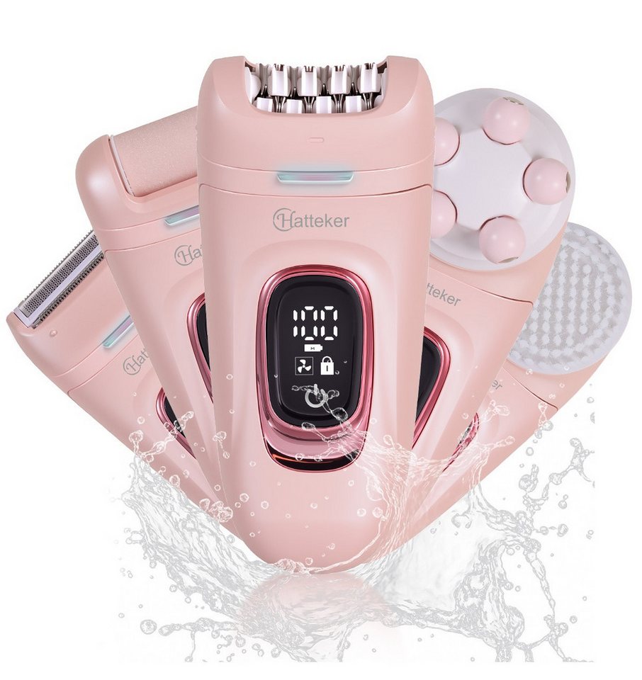 HATTEKER Epilierer HT-582, Aufsätze: 1 St., Gesichtsbürste, Damenrasierer, Hornhautentferner, mit 24-Pinzetten 5-in-1 Pink Bild 4