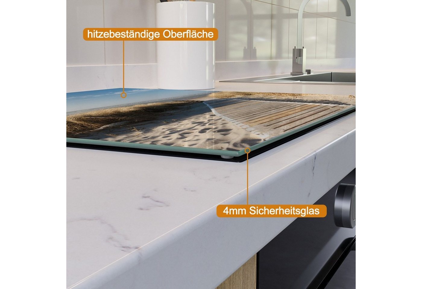 Wallario Herd-Abdeckplatte Auf dem Holzweg zum Strand, ESG-Sicherheitsglas, (Glasplatte, 1 tlg., inkl. 5mm Noppen), verschiedene Größen