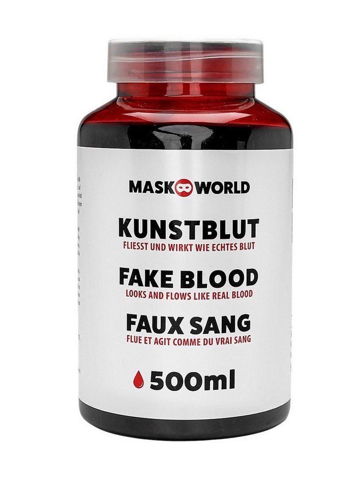 Maskworld Theaterschminke Kunstblut 500 ml Filmblut - Halloween Kostüm Deko (2-tlg), Fließt und wirkt wie echtes Blut – ideal für alle Anwendungen, bei Bild 2