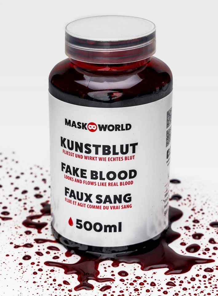 Maskworld Theaterschminke Kunstblut 500 ml Filmblut - Halloween Kostüm Deko (2-tlg), Fließt und wirkt wie echtes Blut – ideal für alle Anwendungen, bei Bild 4