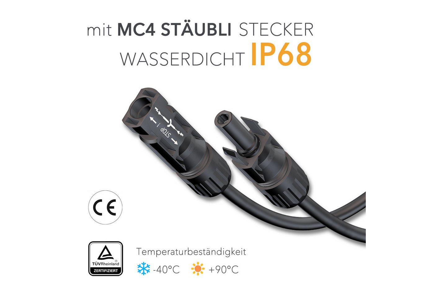 enjoy solar HISkon® 4mm²/6mm² Verlängerungskabel MC4 auf MC4 Stecker 1m-10m Verlängerungskabel, MC4-Stecker, (500 cm), 1 MC4 männlich + 1x MC4 weiblich je Ader, Plug-and-Play-Design Bild 3