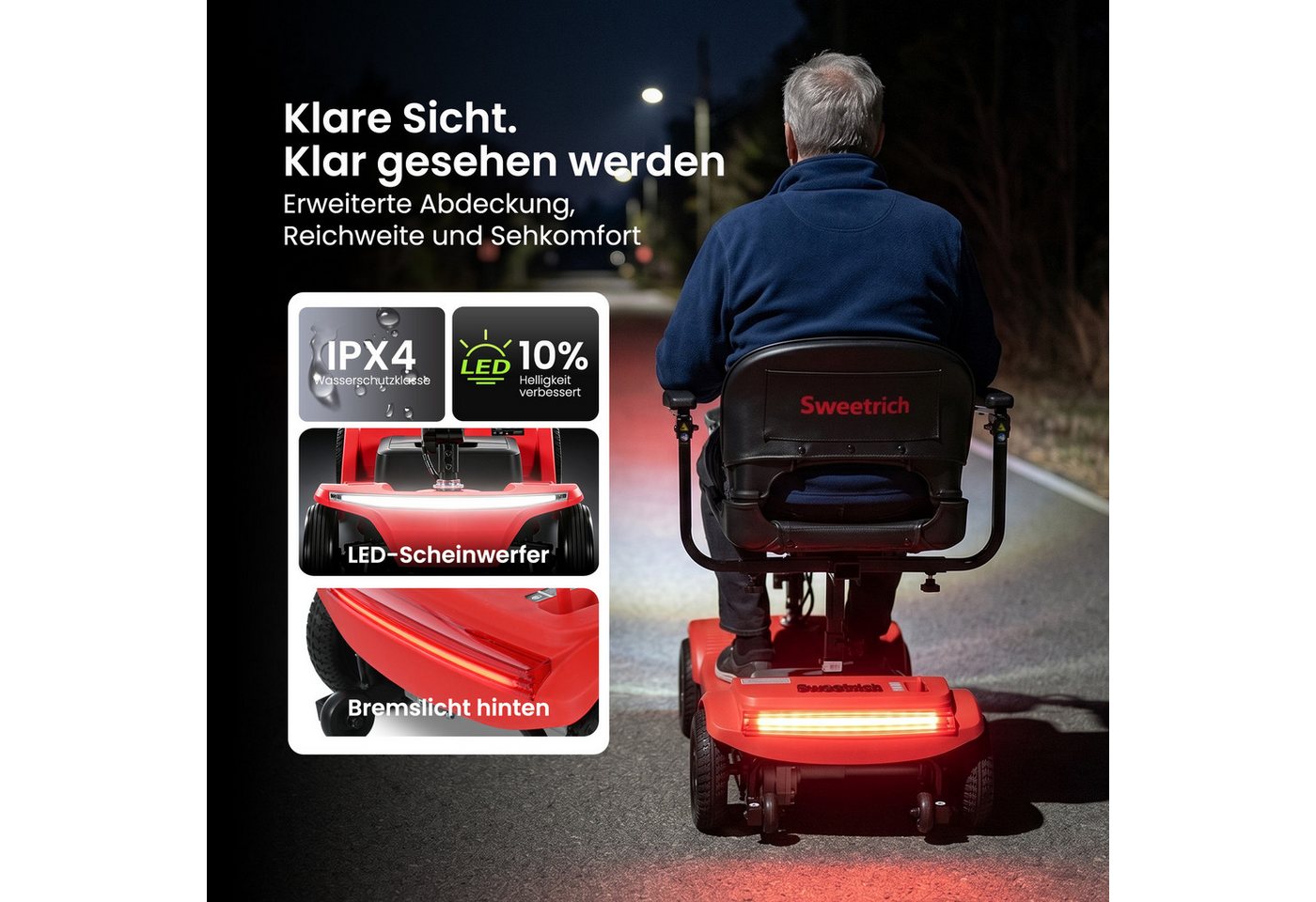 LVHOM Elektromobil faltbar Seniorenmobil, 4-Rad-Elektroroller, Rw. 20km, 12Ah, 250 W, 6 km/h, (abnehmbar Blei-Säure-Ionen Batterie + Handy-Ladeanschluss + vorderer Aufbewahrungskorb + abnehmbar/atmungsaktiv/höhenverstellbarer Sitz + verstellbarer Lenker + XXL-Fußraum), 150 kg Tr.Kr. Gesamtgewicht: 37kg Bild 2