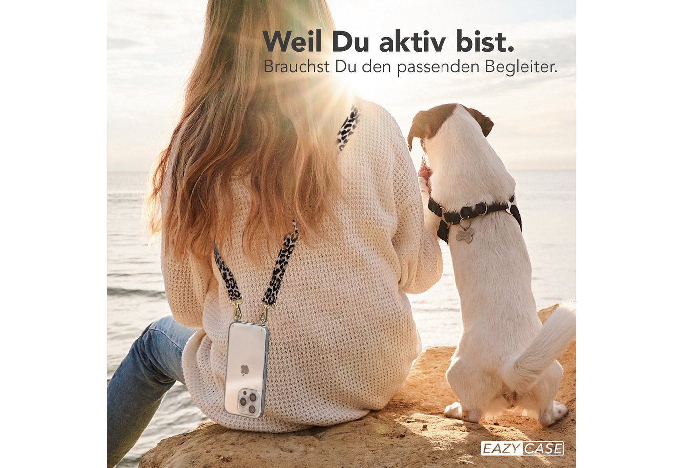 EAZY CASE Handykette Silikonhülle mit Kette für Apple iPhone 16 Pro 6,3 Zoll, Body Bag Leo Wechselband Ersatzgurt klare Hülle Silicon Schwarz Beige Bild 2