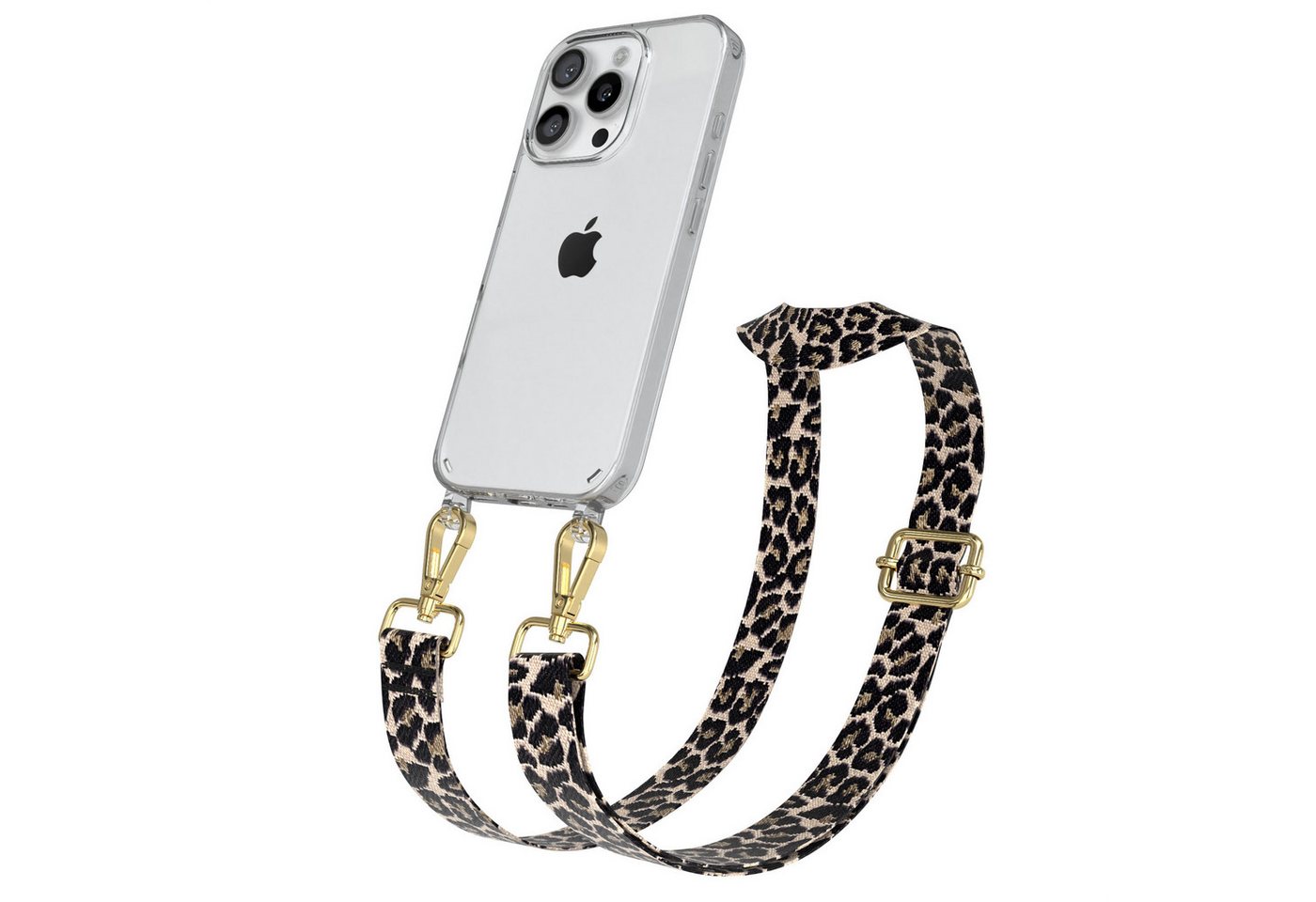 EAZY CASE Handykette Silikonhülle mit Kette für Apple iPhone 16 Pro 6,3 Zoll, Body Bag Leo Wechselband Ersatzgurt klare Hülle Silicon Schwarz Beige Bild 5