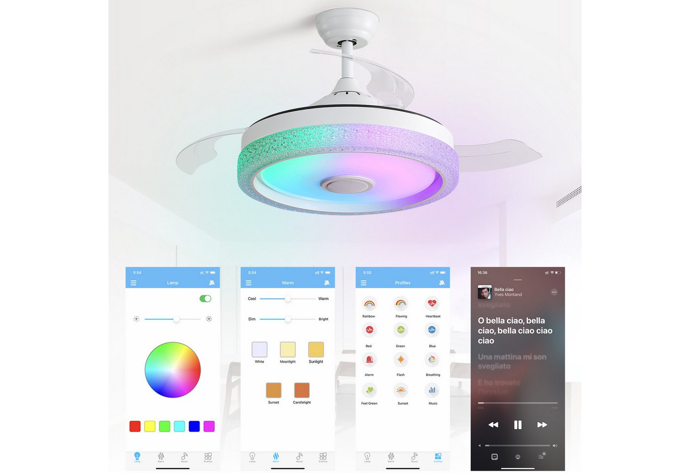 Silonn Deckenventilator LED Deckenventilator 42 Zoll mit Fernbedienung, leiser DC Motor, 32 W dimmbare LED, Timer & Sommer-/Winterfunktion Bild 2