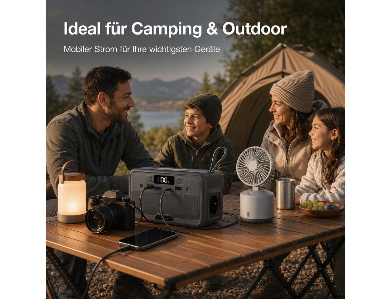 Goldstern-Tech Powerstation 89,6 Wh LiFePO4-Akku Tragbarer Stromspeicher (12 V), 200 W Spitzenleistung, 2x USB-C, LED-Licht Bild 4