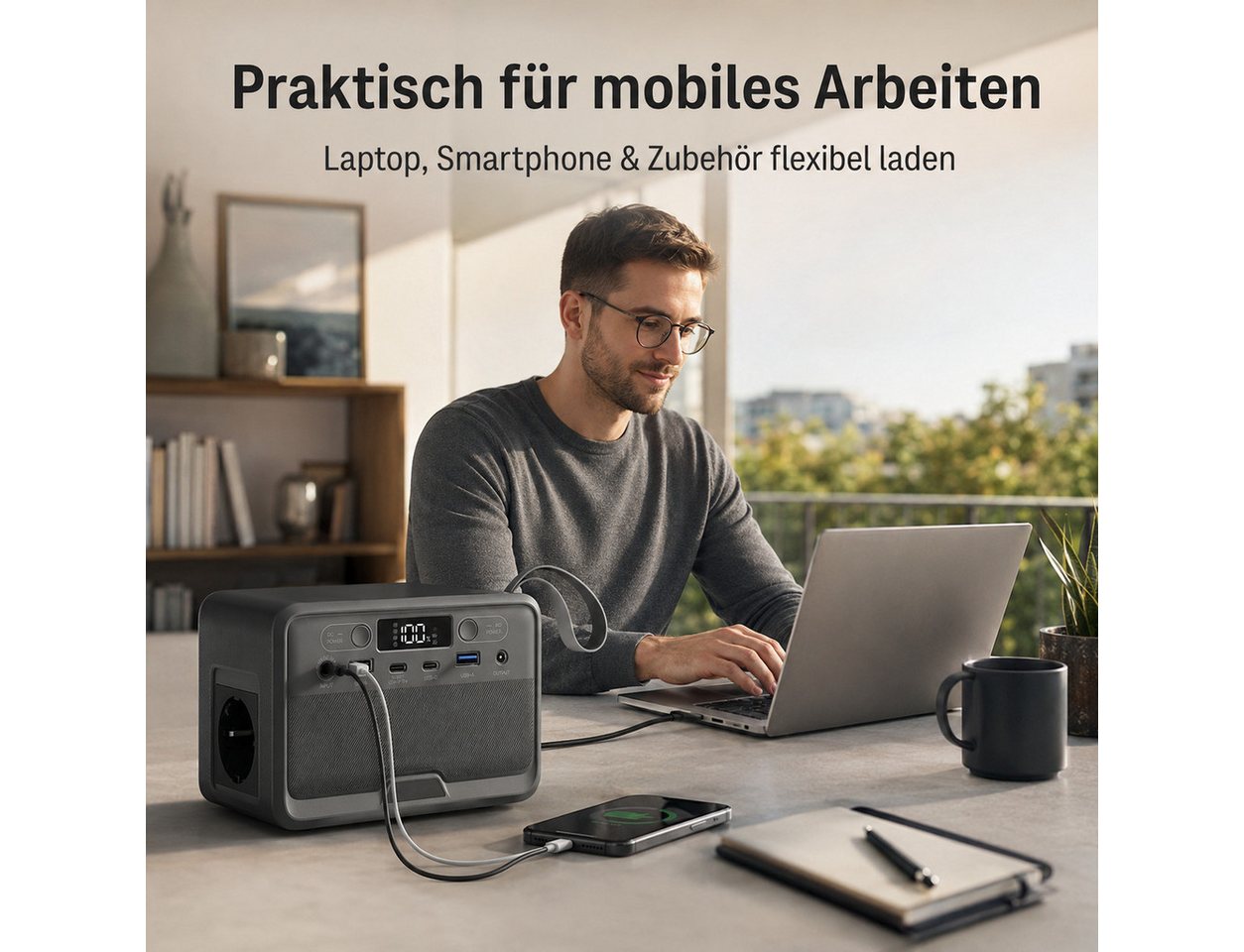 Goldstern-Tech Powerstation 89,6 Wh LiFePO4-Akku Tragbarer Stromspeicher (12 V), 200 W Spitzenleistung, 2x USB-C, LED-Licht Bild 5