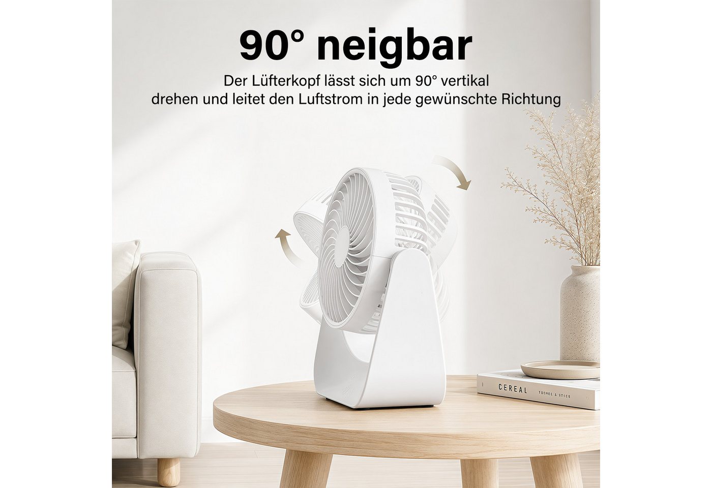 MOPUEA Tischturmventilator Tischventilator Akku Leise Mini Ventilator Weiss 3 Stufen USB, Tischventilator 3 Windstufen Standventilator Luftzirkulation Bild 5