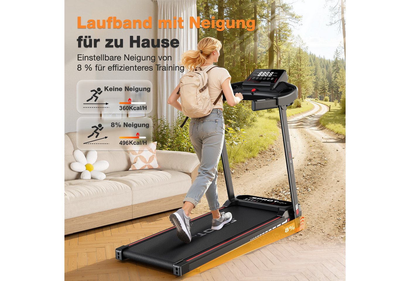 Hamlody Laufband 3-in-1 Laufband mit 3.0PS Motor, 150kg Belastung, leise (Großer LED-Touchscreen, 12 voreingestellte Trainingsmodi, 3 Trainingsmethoden), 385 mm antistatisches Laufband