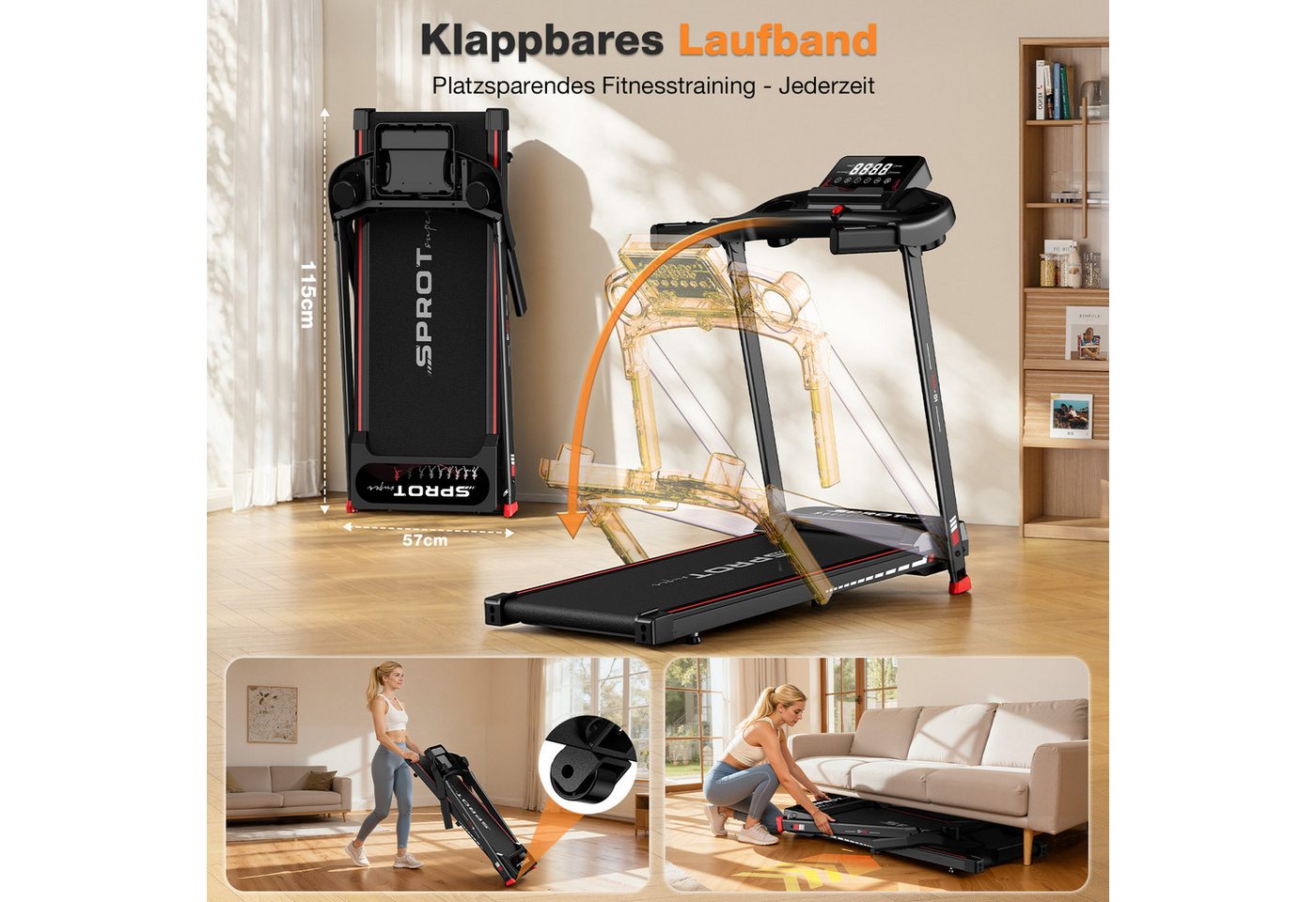 Hamlody Laufband 3-in-1 Laufband mit 3.0PS Motor, 150kg Belastung, leise (Großer LED-Touchscreen, 12 voreingestellte Trainingsmodi, 3 Trainingsmethoden), 385 mm antistatisches Laufband Bild 4