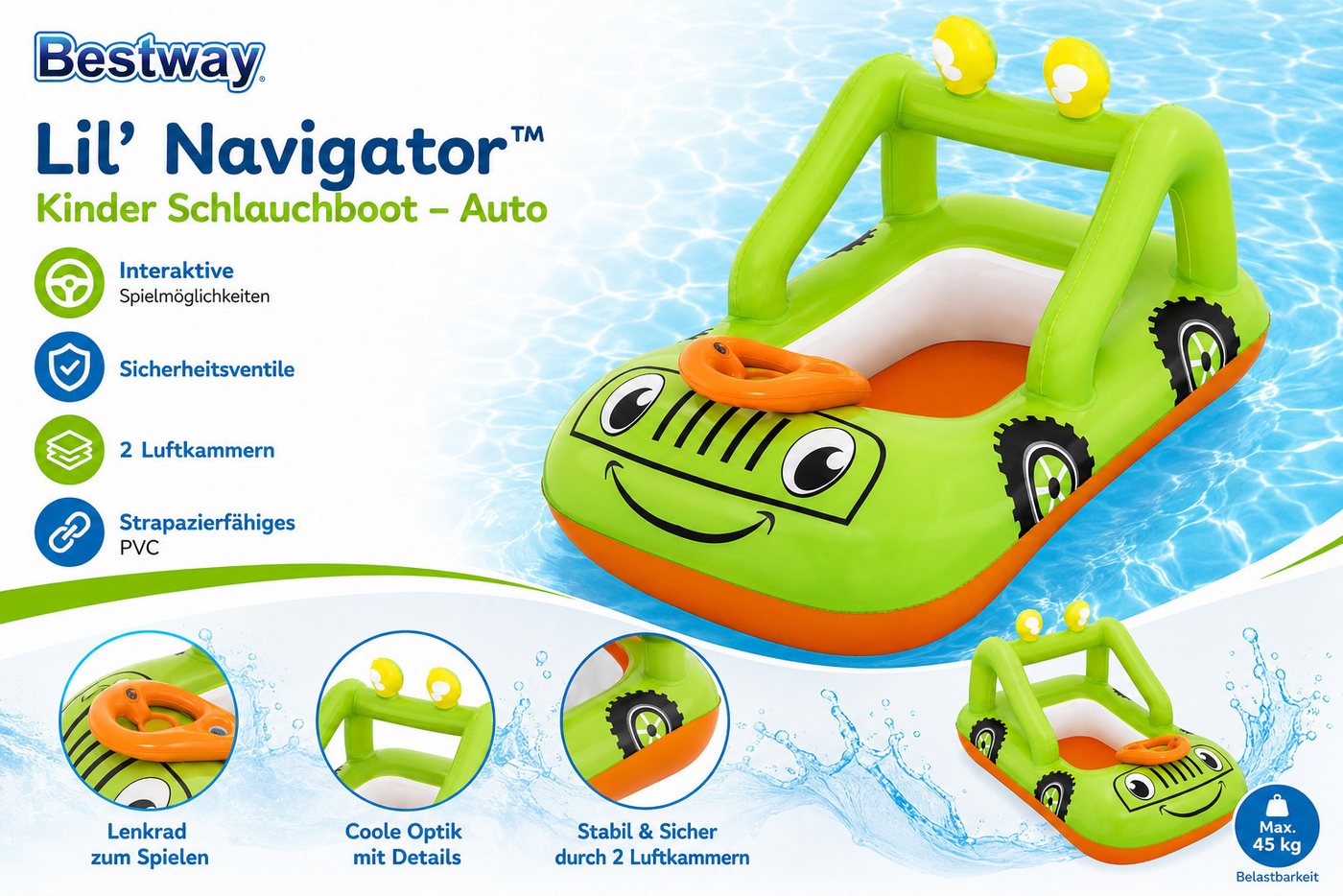Bestway Schlauchboot Kinder-Schlauchboot Aufblasbares Kinderboot Pool Badeboot Gummiboot, Badeboot Kinder Pool Boot Planschbecken Aufblasbares Badeboot Bild 5