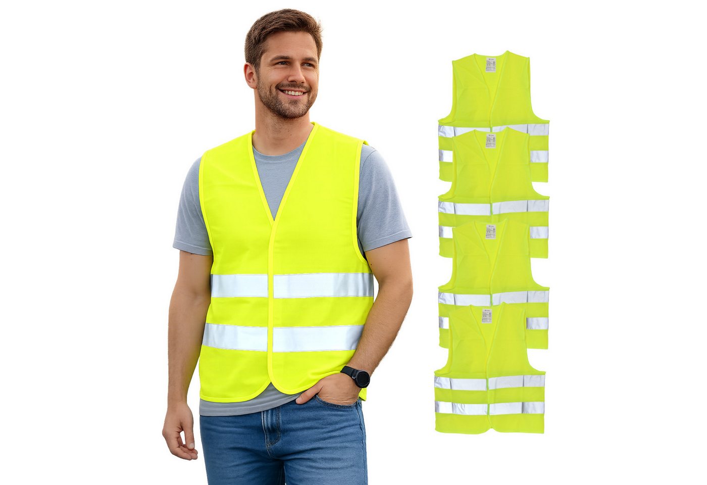 FIRST AID ONLY® Warnweste Warnweste Gelb (4er-Pack), Sicherheitsweste EN ISO 20471:2013 (4-tlg) Reflektierende Weste für Erwachsene, Einheitsgröße Bild 3