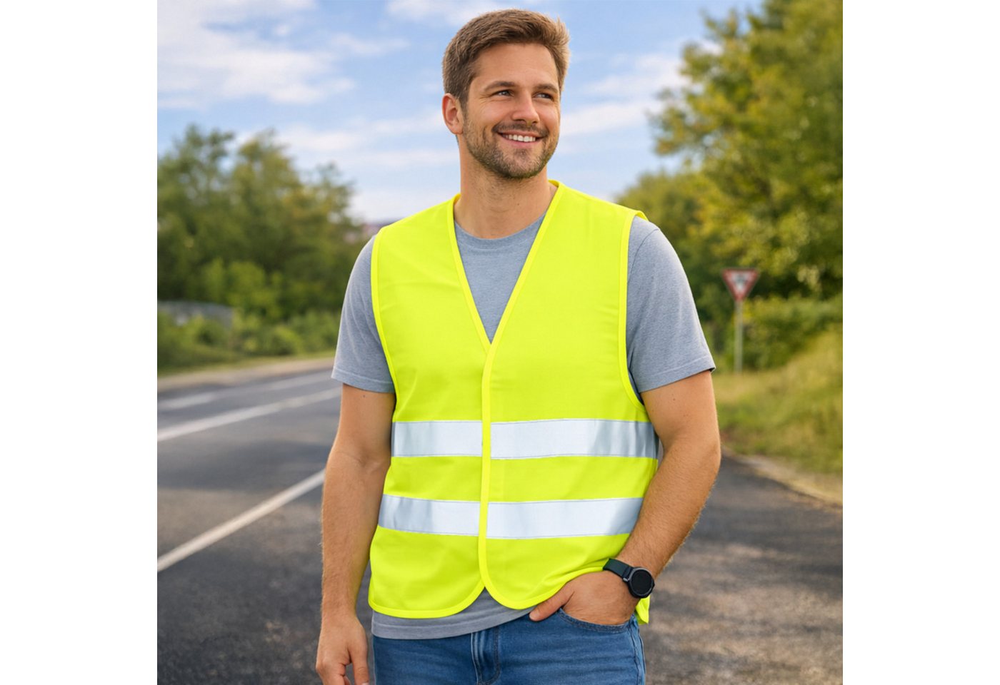 FIRST AID ONLY® Warnweste Warnweste Gelb (4er-Pack), Sicherheitsweste EN ISO 20471:2013 (4-tlg) Reflektierende Weste für Erwachsene, Einheitsgröße Bild 5
