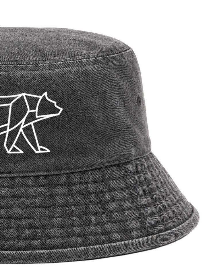 Neverless Fischerhut Anglerhut mit Print Bär Lineart Polygon Bucket Hat Baumwolle