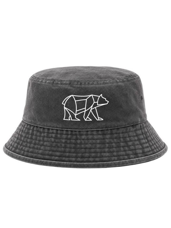 Neverless Fischerhut Anglerhut mit Print Bär Lineart Polygon Bucket Hat Baumwolle Bild 5
