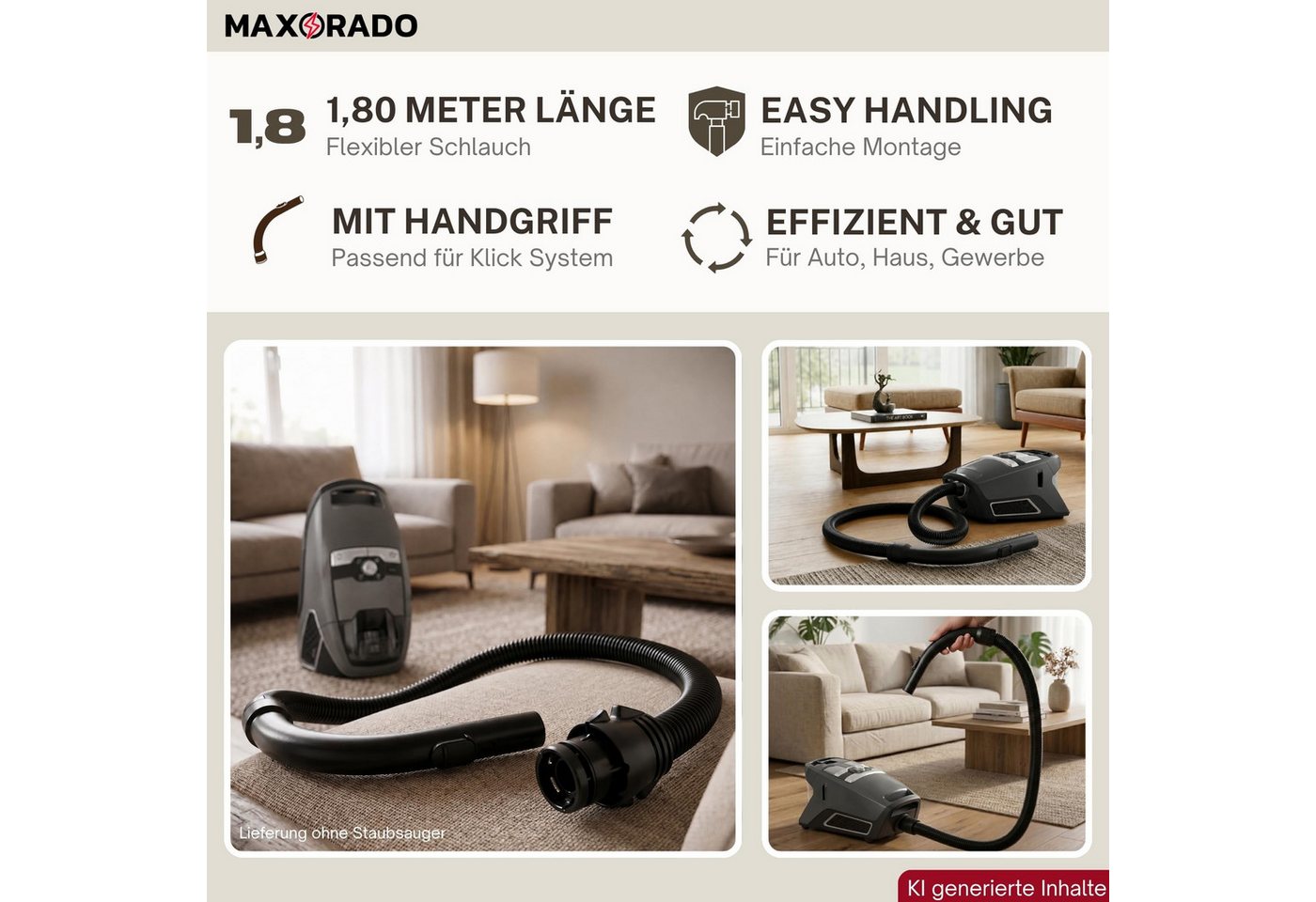 Maxorado Staubsaugerschlauch Staubsaugerschlauch + Griff passend für Miele CX1 Blizzard Staubsauger, Zubehör Ersatz für Original Aufsatz