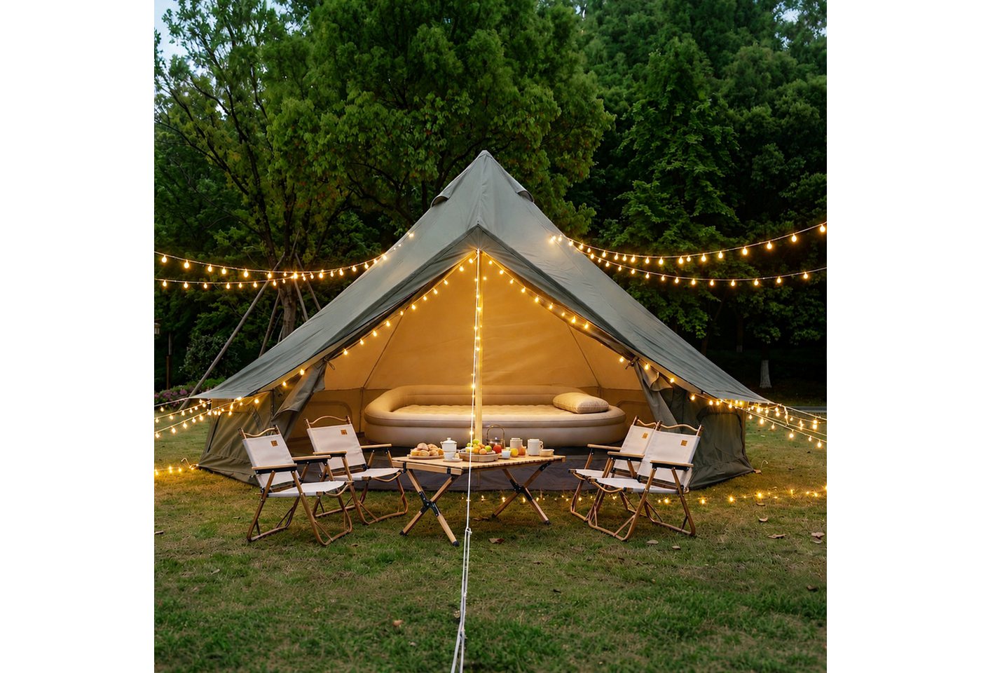i@home Tipi-Zelt Glamping Zelt 3m Ø Oxford, Personen: 4 (wasserdicht, 4 Jahreszeiten, Campingzelt mit Ofenabzug, Moskitonetze, 1 tlg., geräumiges Familien-Bellzelt für Camping, Festival), Gruppenzelte für Winter & Sommer, BxLxH: 3X3x2m