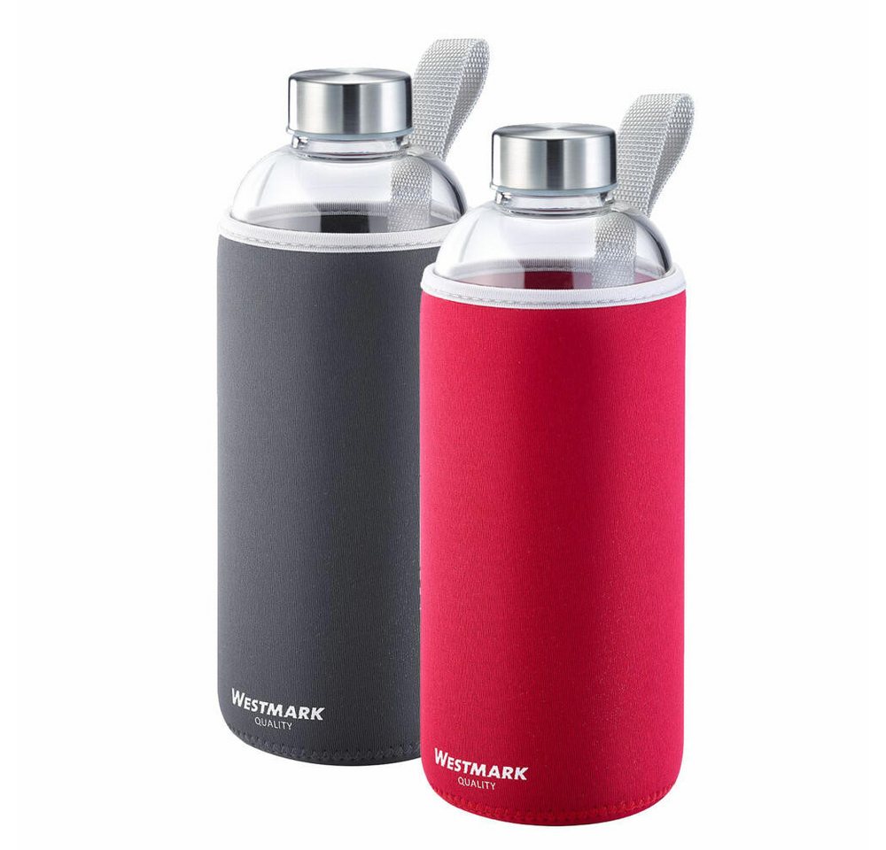 WESTMARK Trinkflasche Set, 2tlg., aus Glas mit Aufdruck, inkl. je 1 Schutzhülle, 1000 ml Bild 2