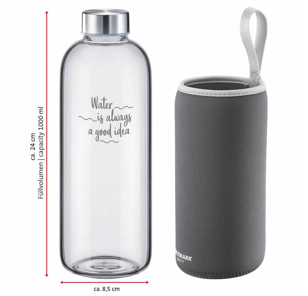 WESTMARK Trinkflasche Set, 2tlg., aus Glas mit Aufdruck, inkl. je 1 Schutzhülle, 1000 ml Bild 3
