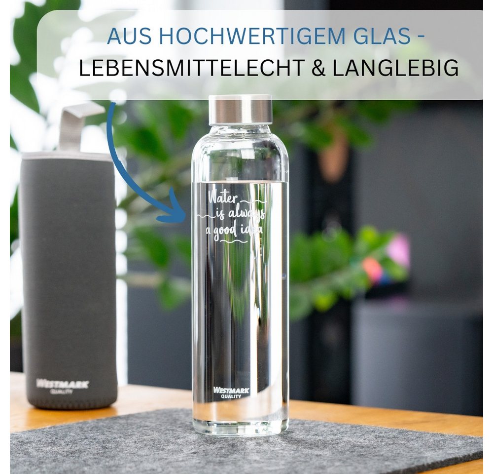 WESTMARK Trinkflasche aus Glas mit Aufdruck, inkl. Schutzhülle, 550 ml, Viva Bild 2