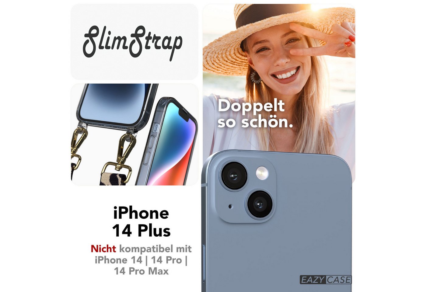 EAZY CASE Handykette Handyhülle für Handyketten mit Befestigungsösen für iPhone Modelle 6,7 Zoll, Hülle für Handykette, Transparent mit Ösen für Apple iPhone 14 Plus Bild 3