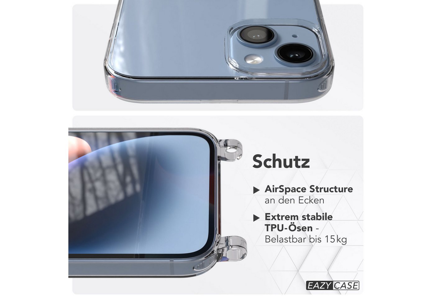 EAZY CASE Handykette Handyhülle für Handyketten mit Befestigungsösen für iPhone Modelle 6,7 Zoll, Hülle für Handykette, Transparent mit Ösen für Apple iPhone 14 Plus Bild 5