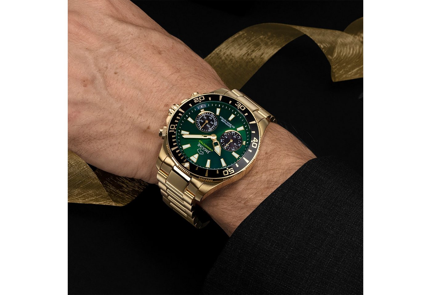 JAGUAR Multifunktionsuhr Jaguar Herrenuhr Edelstahl gold Jaguar, (Multifunktionsuhr), Herren Armbanduhr rund, Edelstahlarmband gold