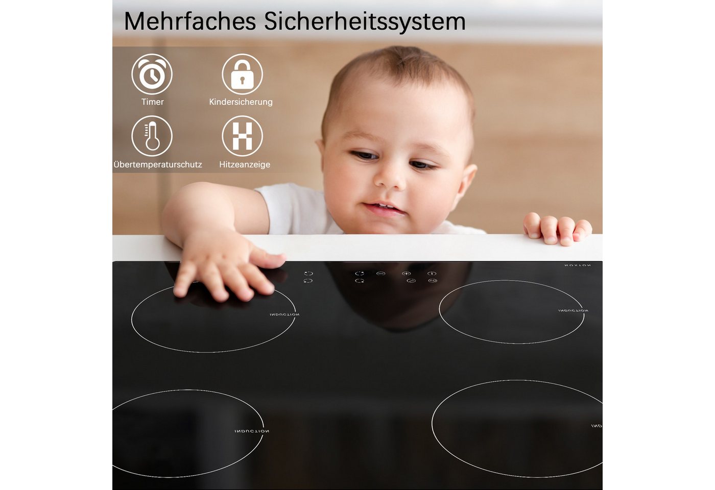 NOXTON Induktions-Kochfeld, 3500 W, 9 Stufen, Touch-Bedienung, Abschaltautomatik