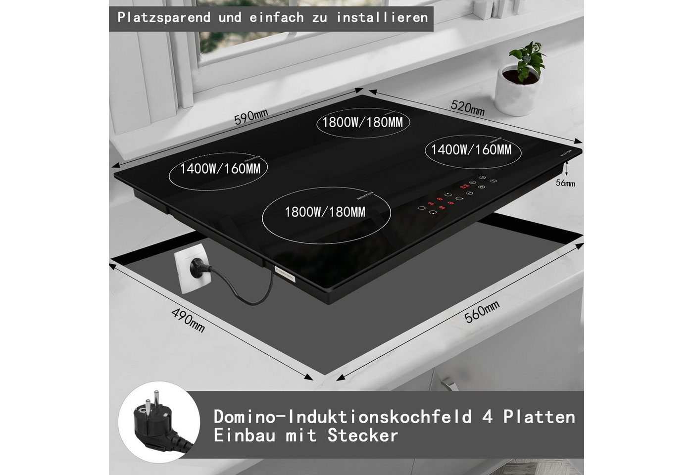 NOXTON Induktions-Kochfeld, 3500 W, 9 Stufen, Touch-Bedienung, Abschaltautomatik Bild 2
