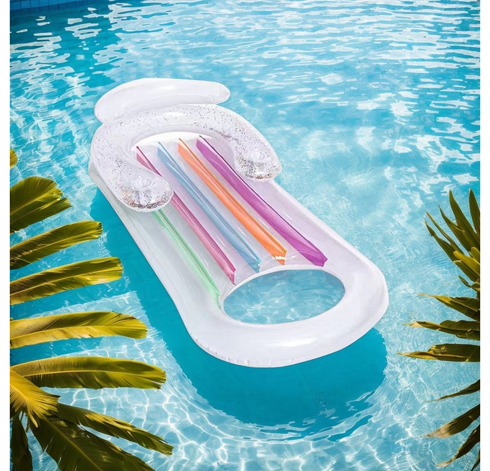 SIKAINI Luftmatratze Aufblasbare Luftmatratze mit Rückenlehne, (Leicht & tragbar – ideal für unterwegs), Farbenfrohes Streifendesign mit Glitzereffekt Bild 4