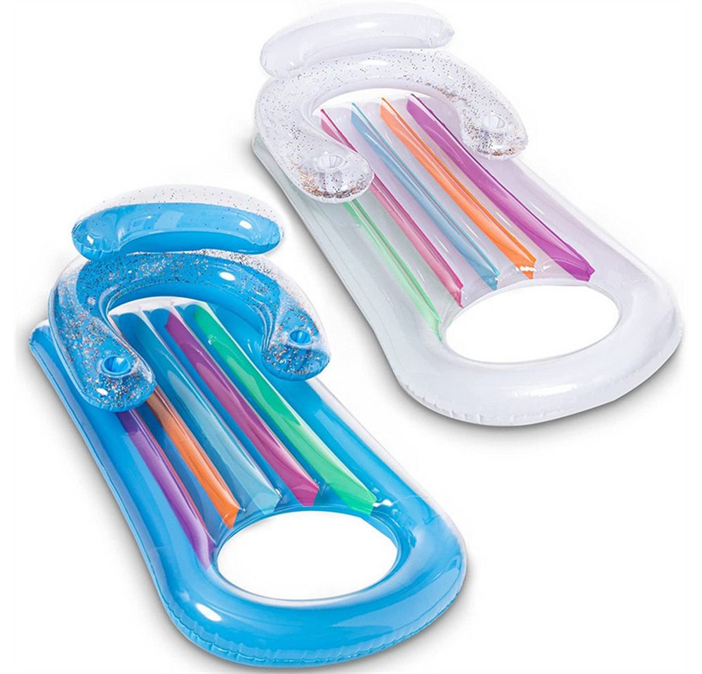 SIKAINI Luftmatratze Aufblasbare Luftmatratze mit Rückenlehne, (Leicht & tragbar – ideal für unterwegs), Farbenfrohes Streifendesign mit Glitzereffekt Bild 5