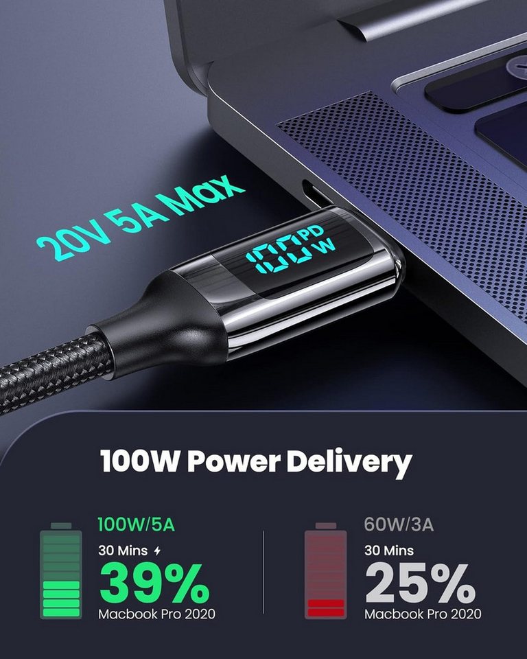neue dawn 100W USB C Schnellladekabel Kabel 1,8m für MacBook iPad Samsung iPhone USB-Kabel, USB-C, USB-C (180 cm), für iPhone/iPad Pro Air/Macbook Pro Air/Samsung Galaxy Serie,Schwarz