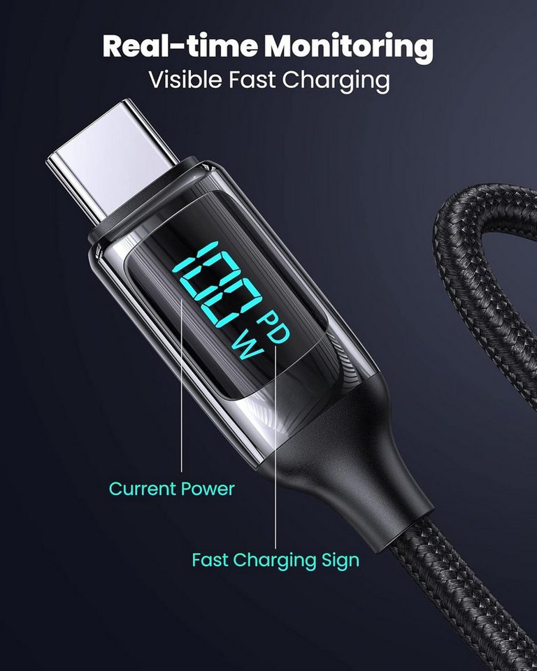 neue dawn 100W USB C Schnellladekabel Kabel 1,8m für MacBook iPad Samsung iPhone USB-Kabel, USB-C, USB-C (180 cm), für iPhone/iPad Pro Air/Macbook Pro Air/Samsung Galaxy Serie,Schwarz Bild 4