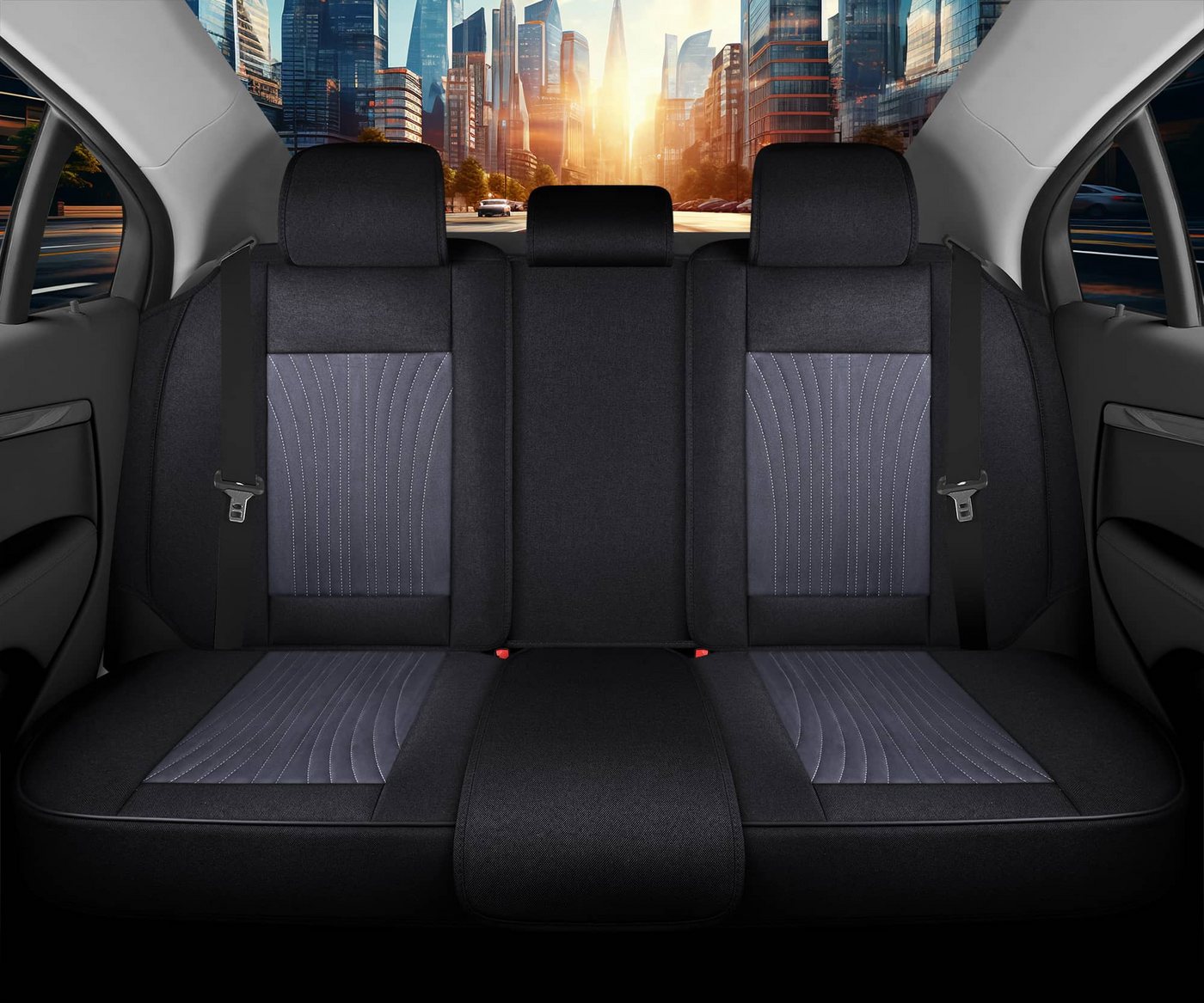 BREMER SITZBEZÜGE Autositzbezug für Seat Leon Bj 1999-05 (FV1), Set, 2-tlg., Komplettset Vorne und Hinten, in Schwarz/Grau