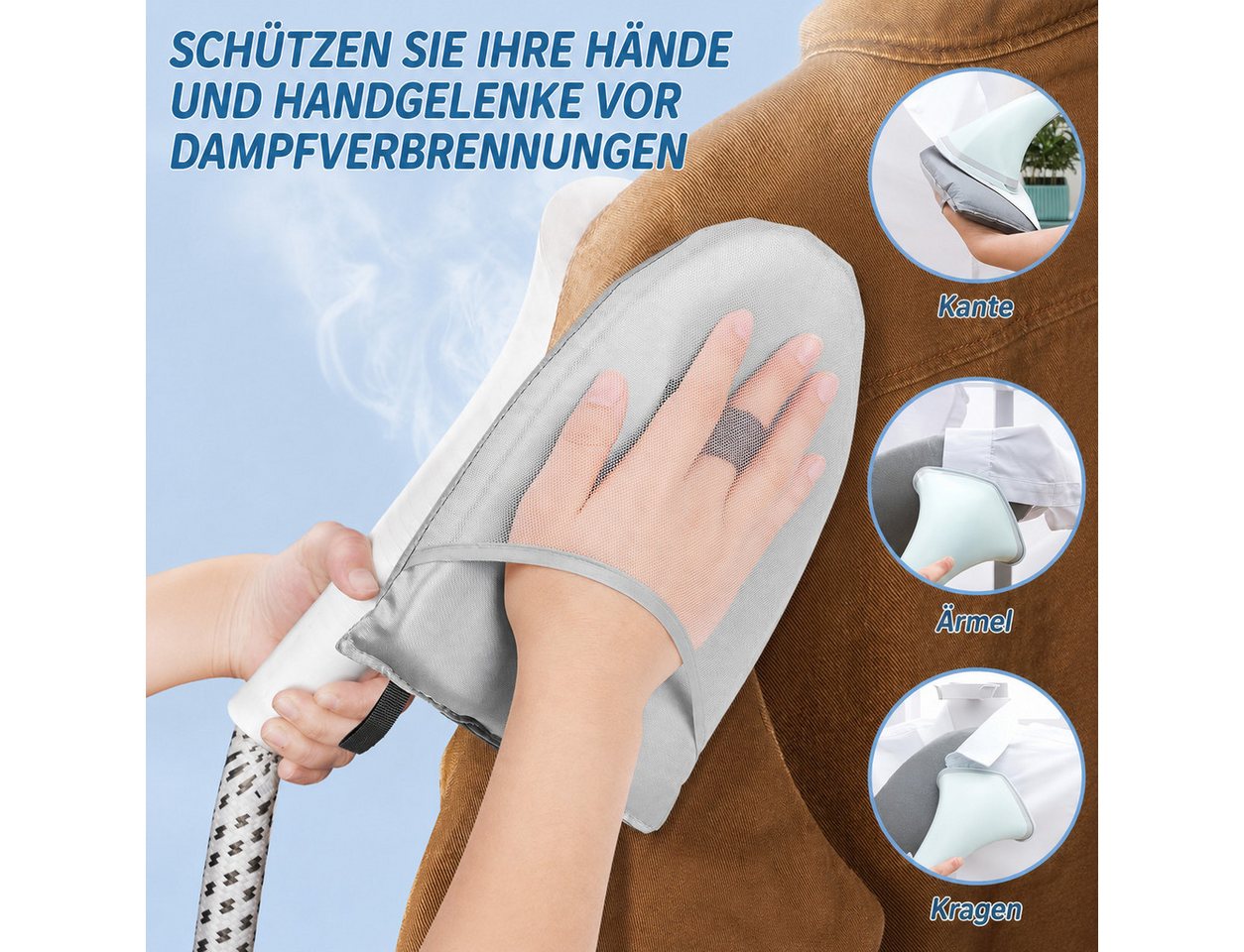 Forrlite Hitzeschutzhandschuhe Garment Steamer Bügelhandschuhe, Dampf Handschuh mit Fingerschlaufe, (Wasserdichter Anti Dampfhandschuh, Bügelhilfe Handpad, Bügelhandschuh, Garment Steamer Zubehör) für Kleidung Hemden Reisehandschuh Bügelbrett