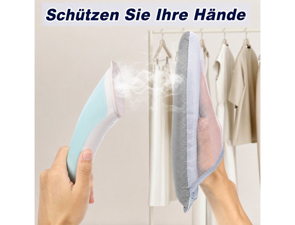 Forrlite Hitzeschutzhandschuhe Garment Steamer Bügelhandschuhe, Dampf Handschuh mit Fingerschlaufe, (Wasserdichter Anti Dampfhandschuh, Bügelhilfe Handpad, Bügelhandschuh, Garment Steamer Zubehör) für Kleidung Hemden Reisehandschuh Bügelbrett Bild 3
