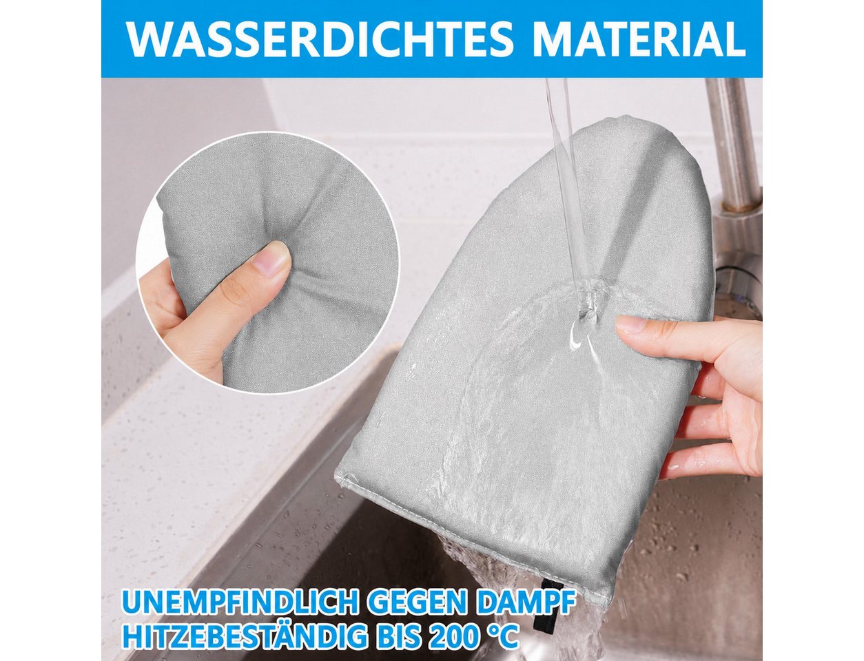 Forrlite Hitzeschutzhandschuhe Garment Steamer Bügelhandschuhe, Dampf Handschuh mit Fingerschlaufe, (Wasserdichter Anti Dampfhandschuh, Bügelhilfe Handpad, Bügelhandschuh, Garment Steamer Zubehör) für Kleidung Hemden Reisehandschuh Bügelbrett Bild 4