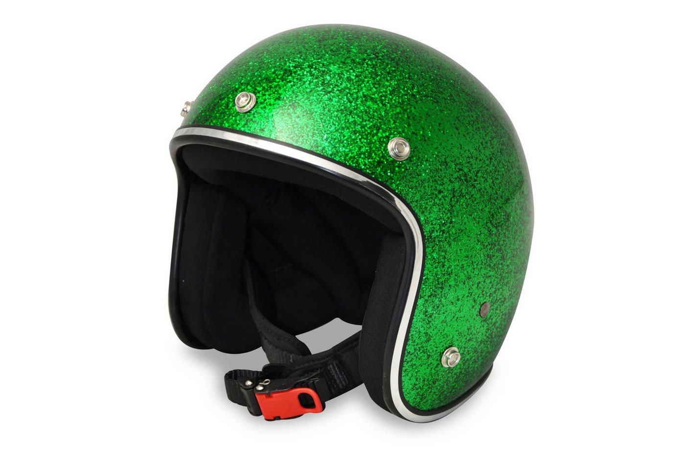 Alpha Speeds Motorradhelm ATELIER — Flake Emerald, Jethelm • Fiberglas • Metal-Flake Grün, nur ca. 800 g, inkl. herausnehmbare Wangenpolster, Slim & Smart Fit