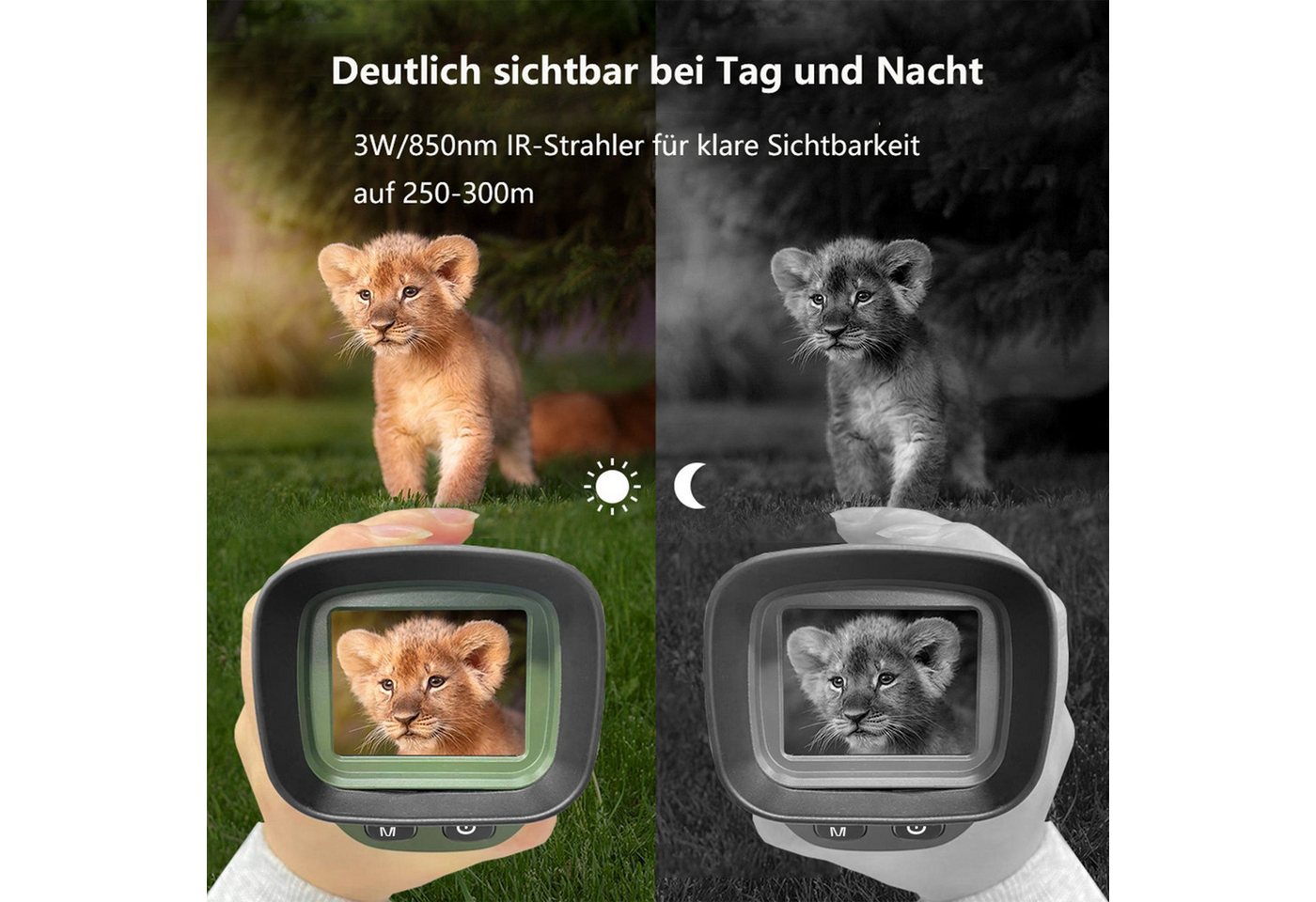 feinlux Nachtsichtgerät Monokular Nachtsicht,HD Vogelbeobachtung Fernglas (3-stufiges Infrarotlicht, Langlebig Wasserdicht Stoßfest)