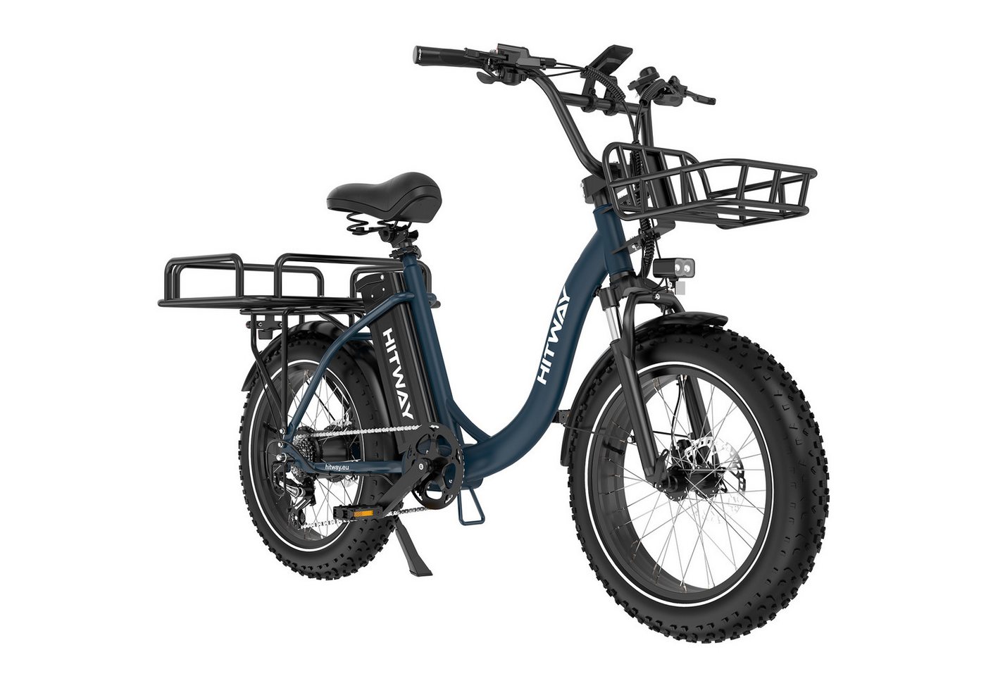 HITWAY E-Bike Cityrad Pedelec 20x4.0 48V 27Ah Drehmomentsensor, 7 Gang shimano, Kettenschaltung, Heckmotor, 1296 Wh, Bis zu 160 km, Hydr. Scheibenbremsen, Lockout-Federgabel, 7-Gang, Korb Bild 5