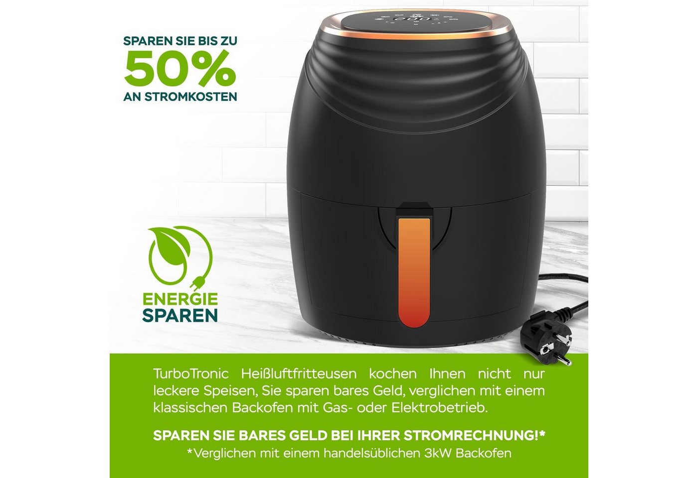 TurboTronic by Z-Line Heißluftfritteuse, 1200 W, 7 Programme, 360 Grad Heißluft, 0,8 kg Kapazität und Cool-Touch-Griff Bild 5