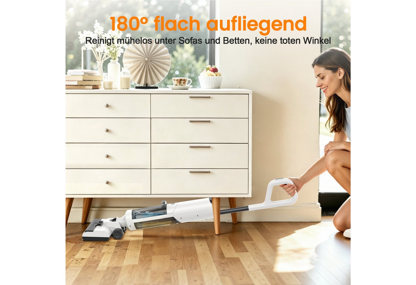 INSE Bodenstaubsauger D1 Nass Trockensauger, 150 W, beutellos, 150W 20KPa Akku Staubsauger mit Wischfunktion, 180°Lay-Flat, 40min